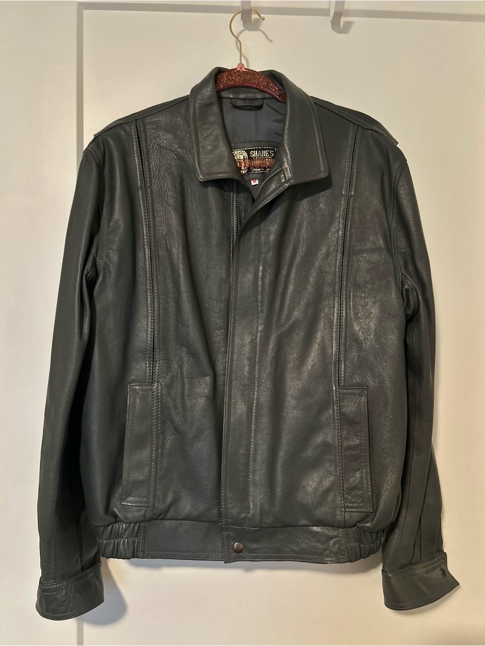 SHAHE’S Gray Leather Bomber Jacket